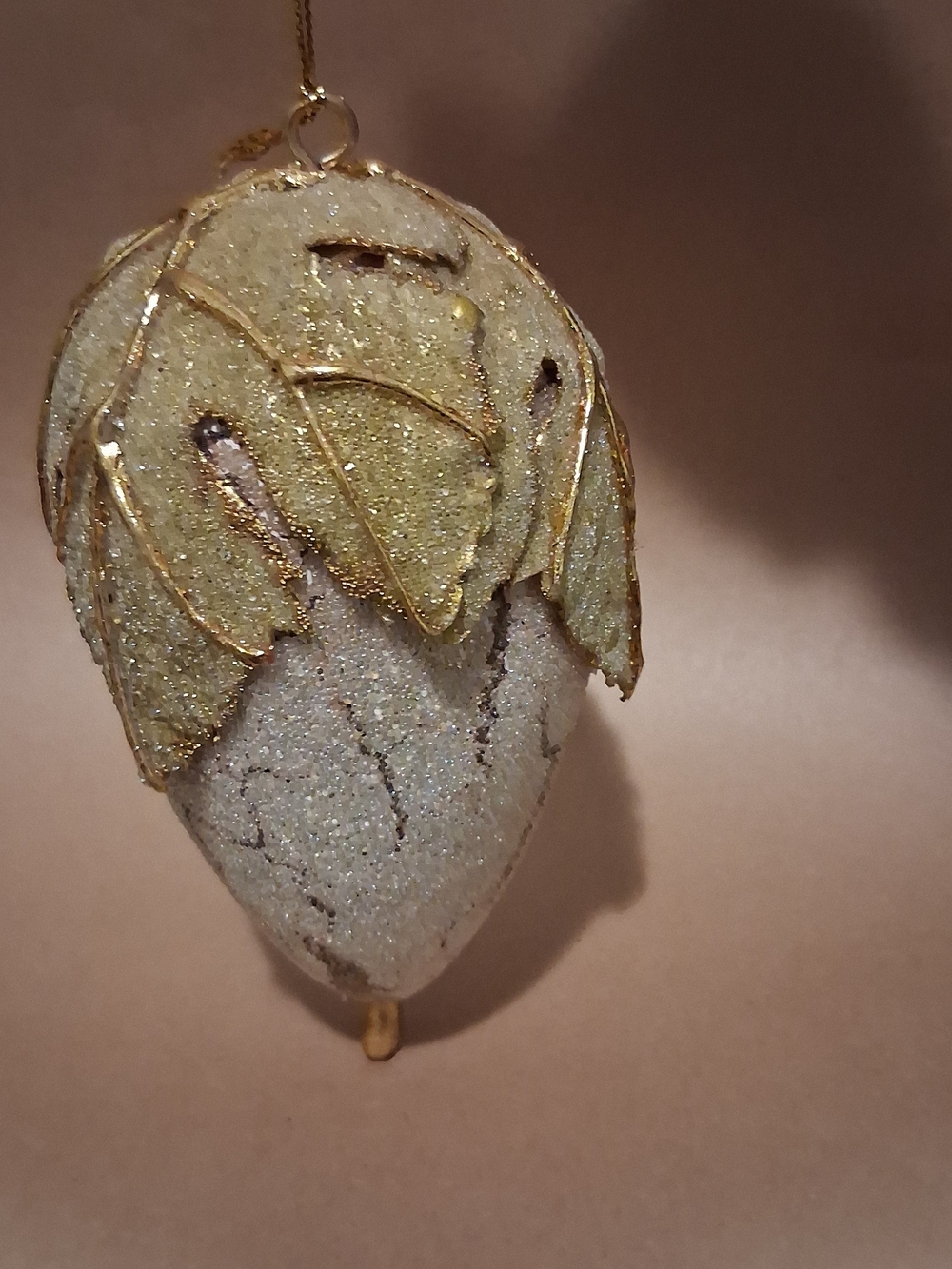 Sparkling Gold Leaf Pinecone Ornament - White Glitter